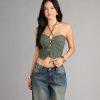 Lace Me Up Strapless Denim Halter Top
