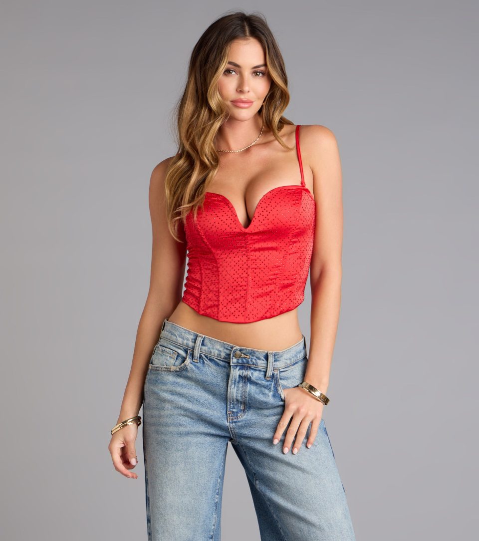 All That Glam Rhinestone Satin Cropped Corset