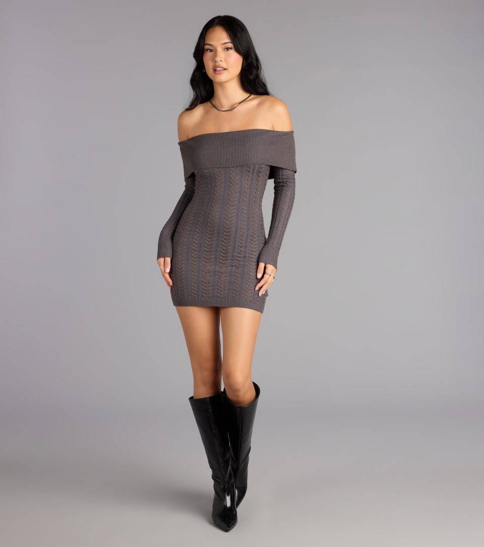 Cozy Allure Cable Knit Mini Dress