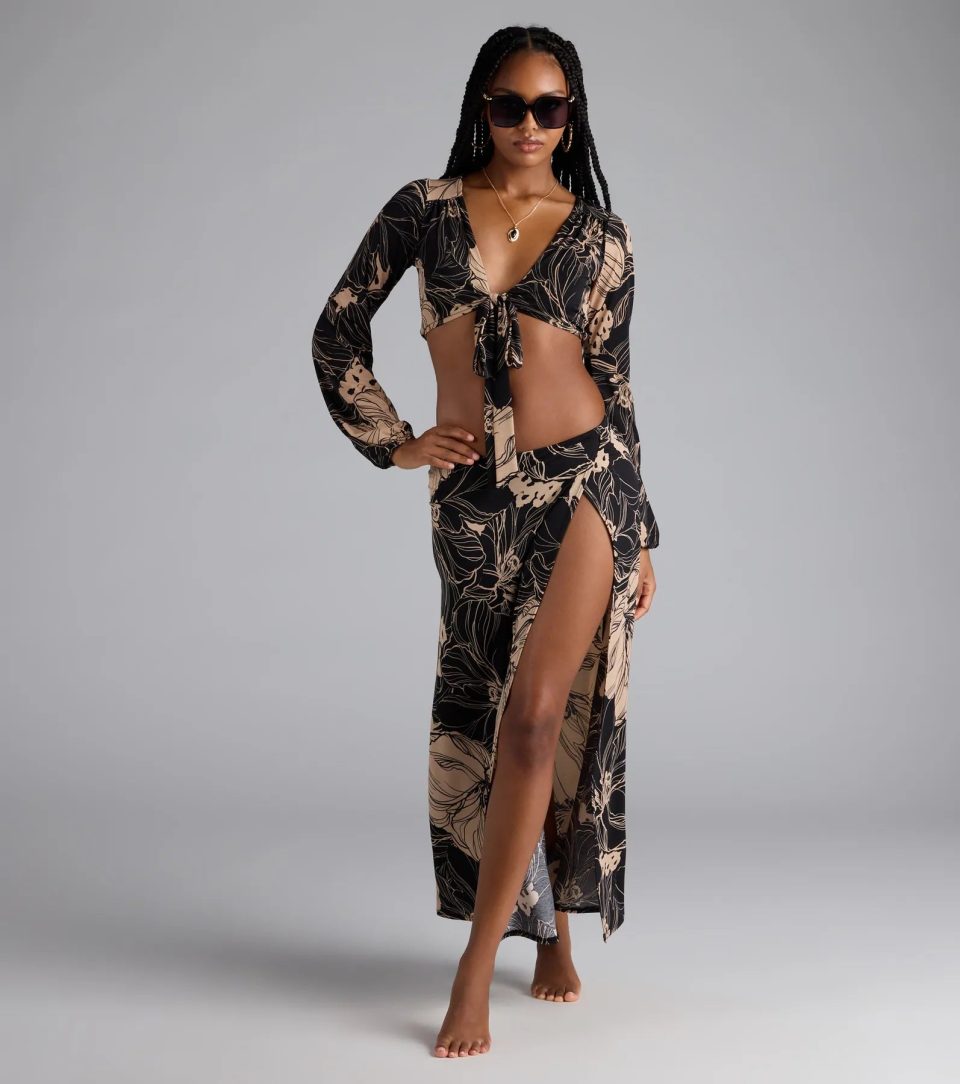 Under The Sun Tropical Tie-Front Crop Top