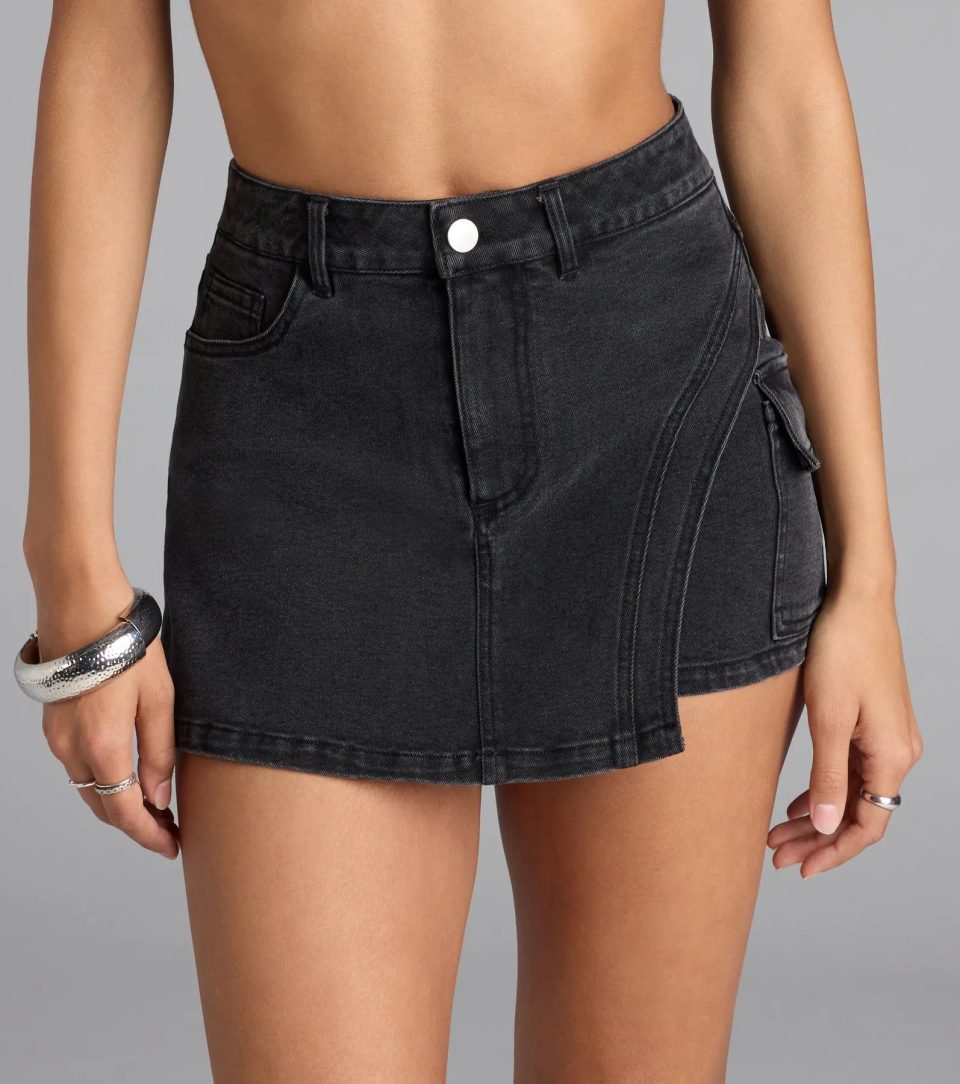 Iconic Street Style Mid-Rise Cargo Denim Skort
