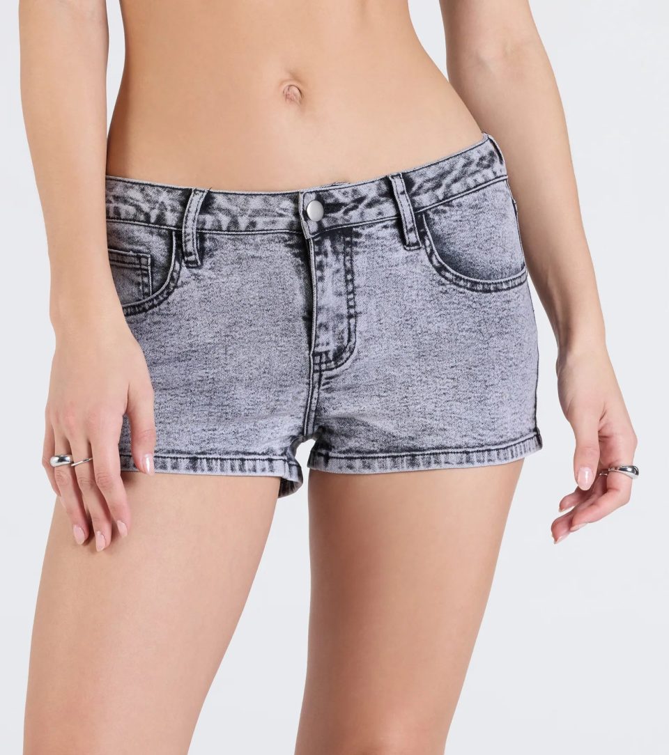 Casual Edge Mid-Rise Acid Wash Denim Shorts