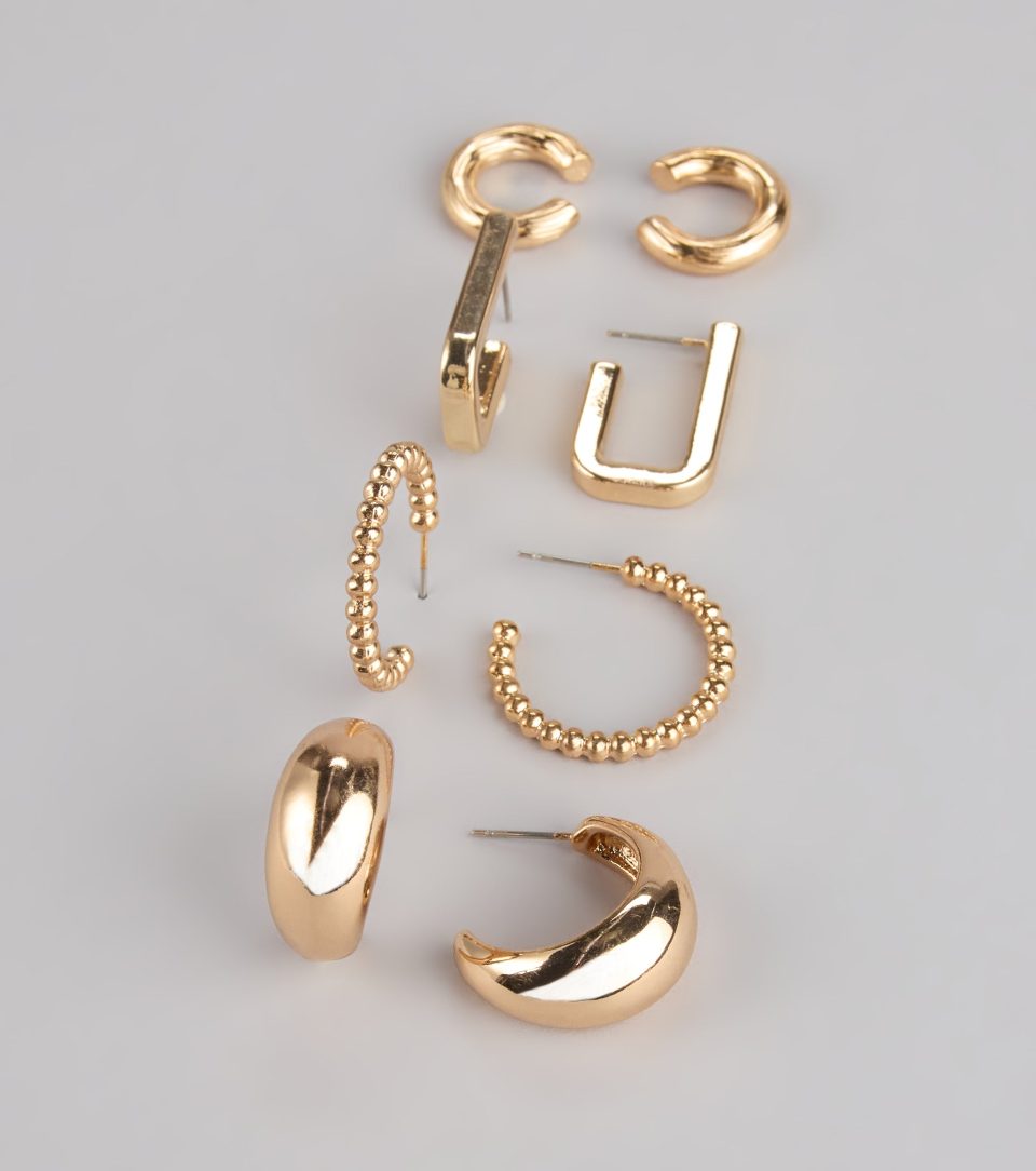 Mix It Up Three-Pack Earrings Set With Cuffs