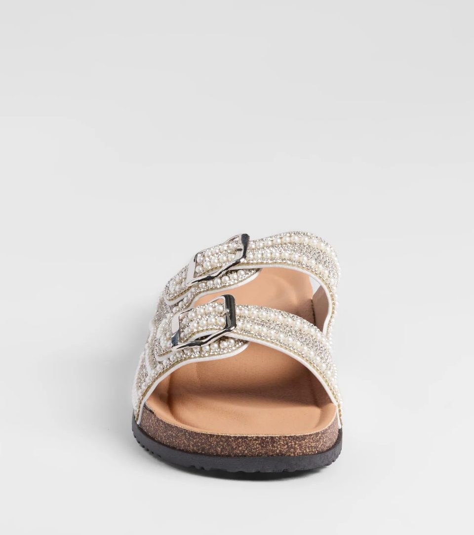 Pretty Glam Rhinestone Pearl Buckle Slide Sandals